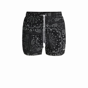 Seasonal-print swim shorts with round hem