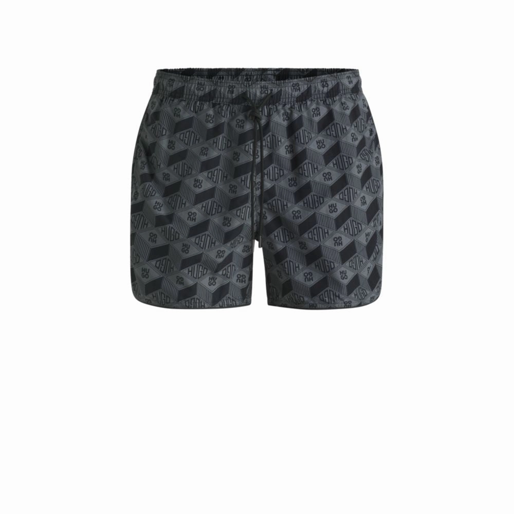 Seasonal-print swim shorts with round hem