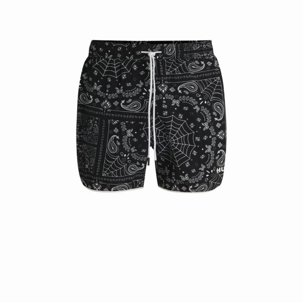 Seasonal-print swim shorts with round hem