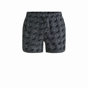 Seasonal-print swim shorts with round hem