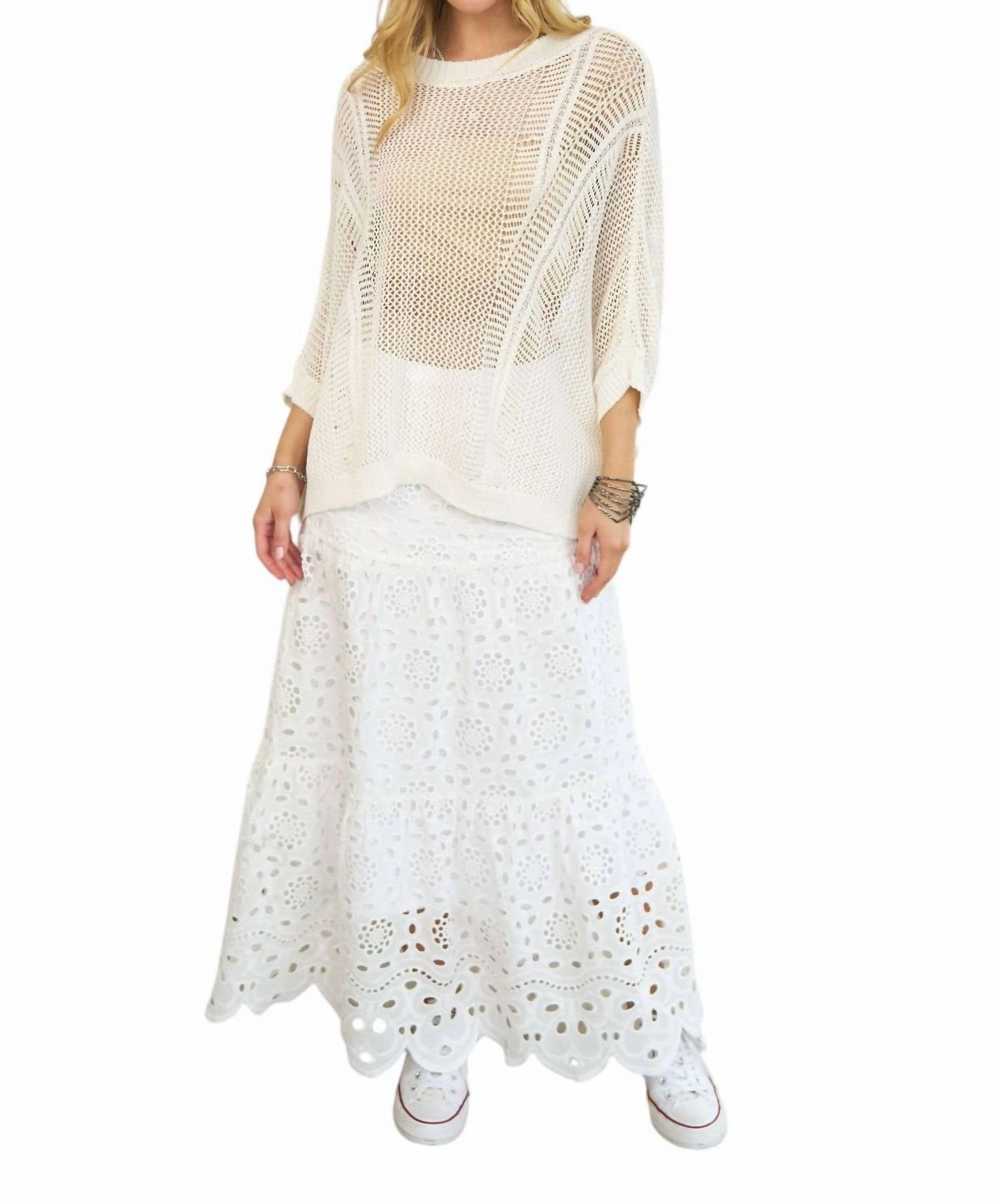 Send A Message Mesh Sweater In White