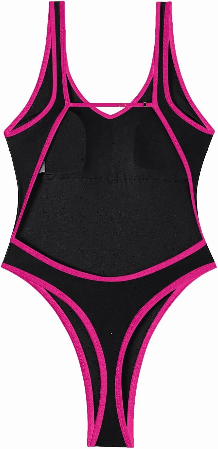 Sexy Backless Cheeky High Cut Leg Thong V Neck One Piece Swimsuit