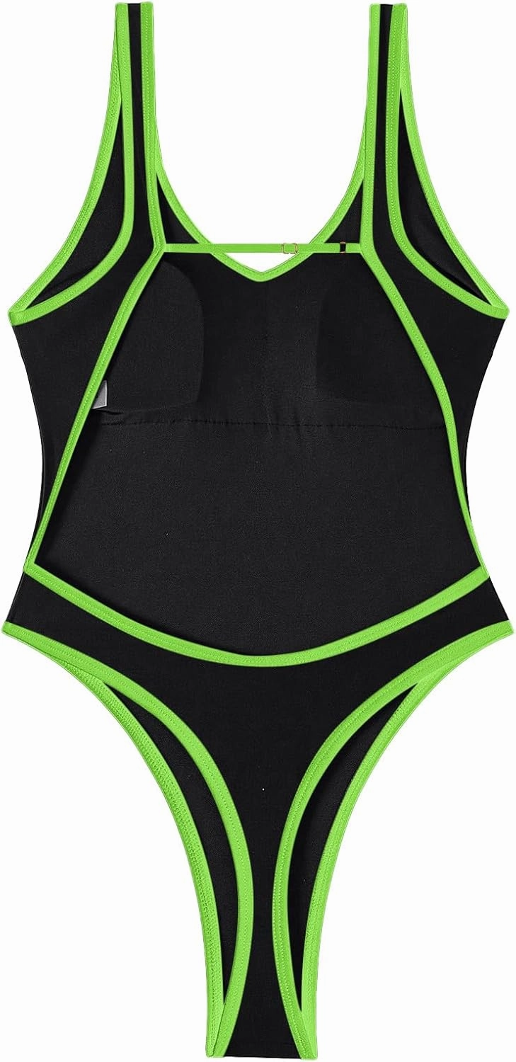 Sexy Backless Cheeky High Cut Leg Thong V Neck One Piece Swimsuit