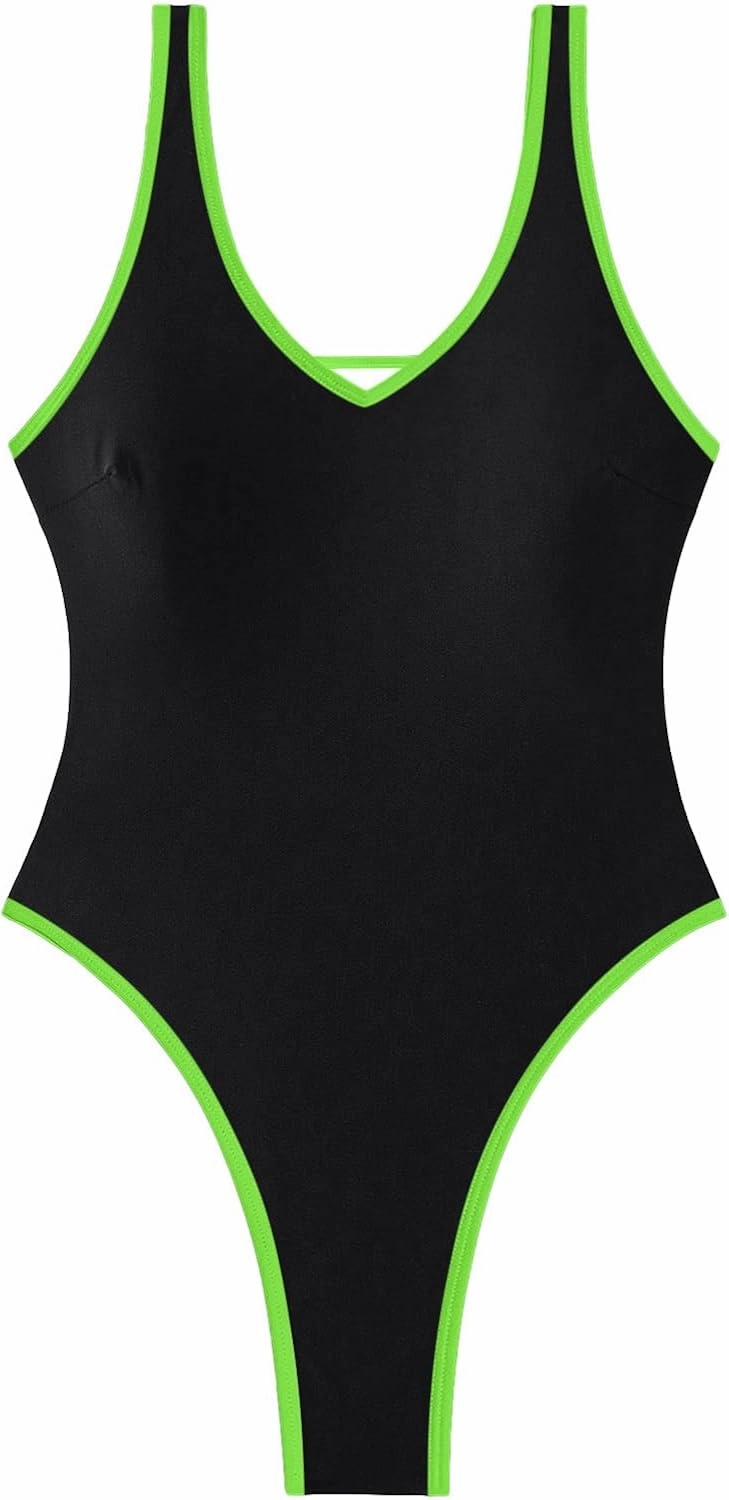 Sexy Backless Cheeky High Cut Leg Thong V Neck One Piece Swimsuit