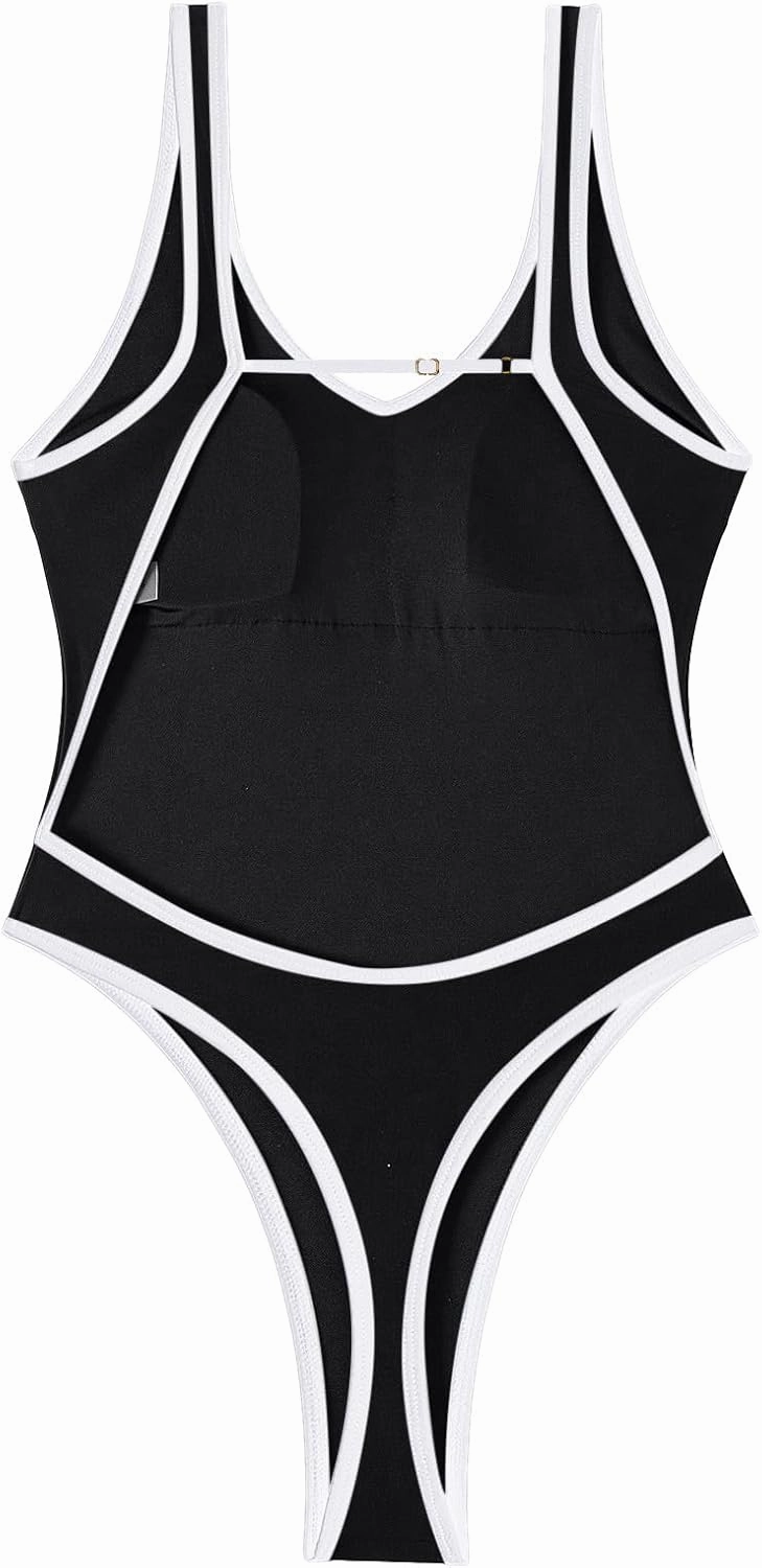 Sexy Backless Cheeky High Cut Leg Thong V Neck One Piece Swimsuit