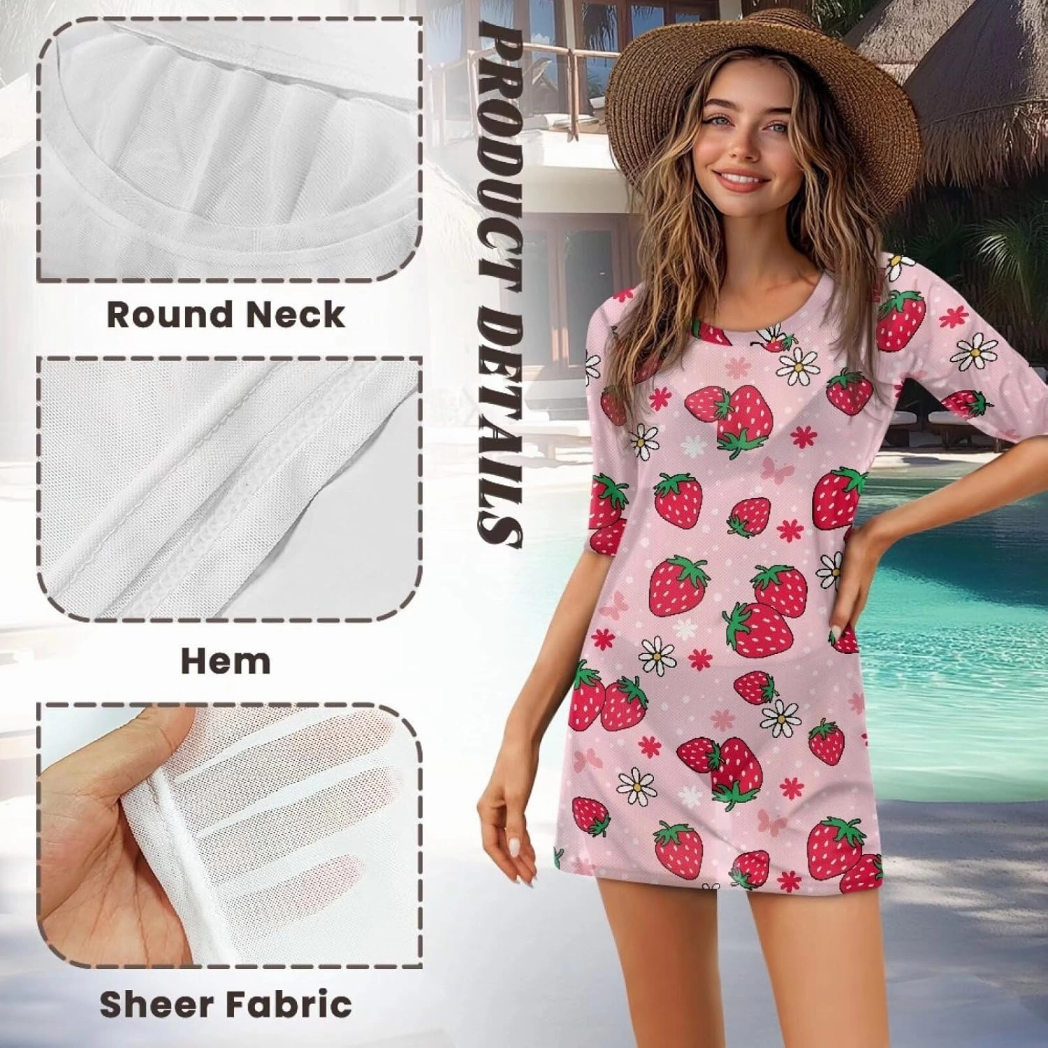 Sexy Sheer Swimsuit Coverup for Women Mesh Beach Cover Up Dress Short Sleeve Bathing Suit Cover Up XS-2XL