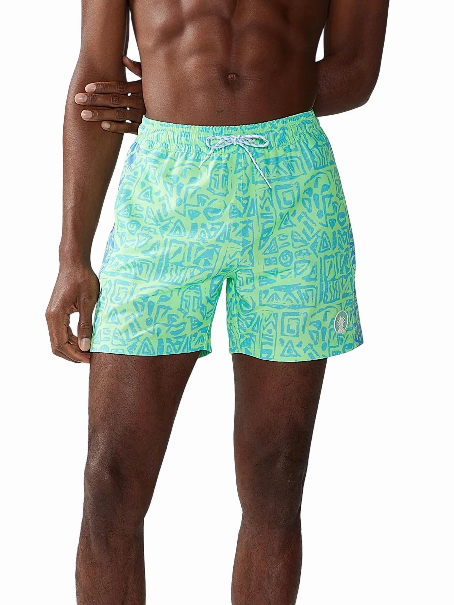 Shakedowns Swim Trunk In Green Geometric