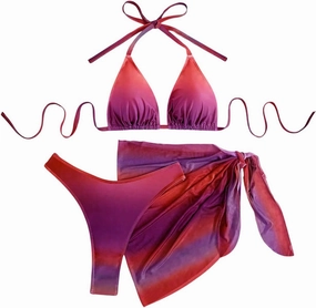 SHENHE Women's Plus Size 3 Piece Swimsuits Triangle Halter High Cut Thong Bikini Set with Sarong