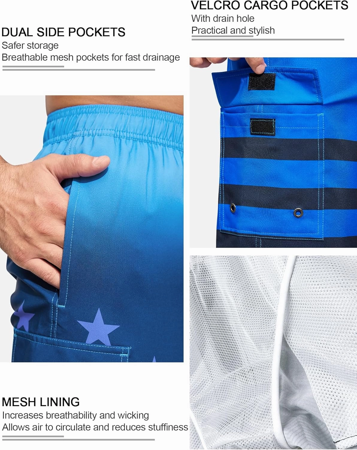 SILKWORLD Men's 9" Swim Trunks Quick Dry Mens Bathing Suit Mesh Lining Board Shorts with Pockets
