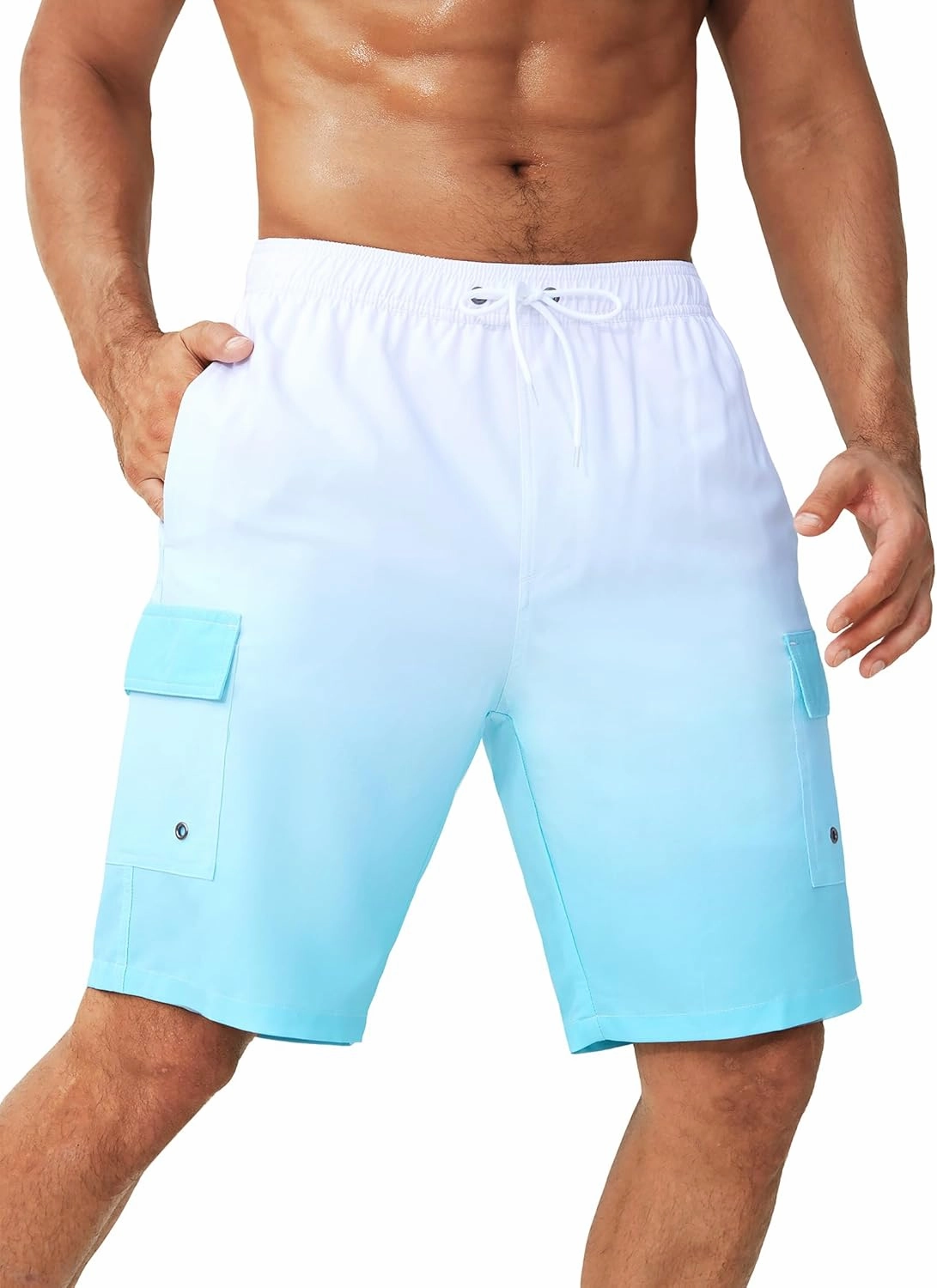 SILKWORLD Men's Swim Trunks with Compression Liner Quick Dry Bathing Suits 9 Inch Swimming Shorts with Cargo Pockets
