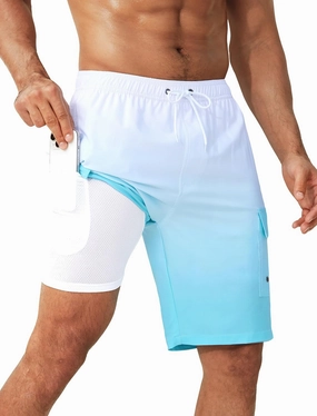SILKWORLD Men's Swim Trunks with Compression Liner Quick Dry Bathing Suits 9 Inch Swimming Shorts with Cargo Pockets