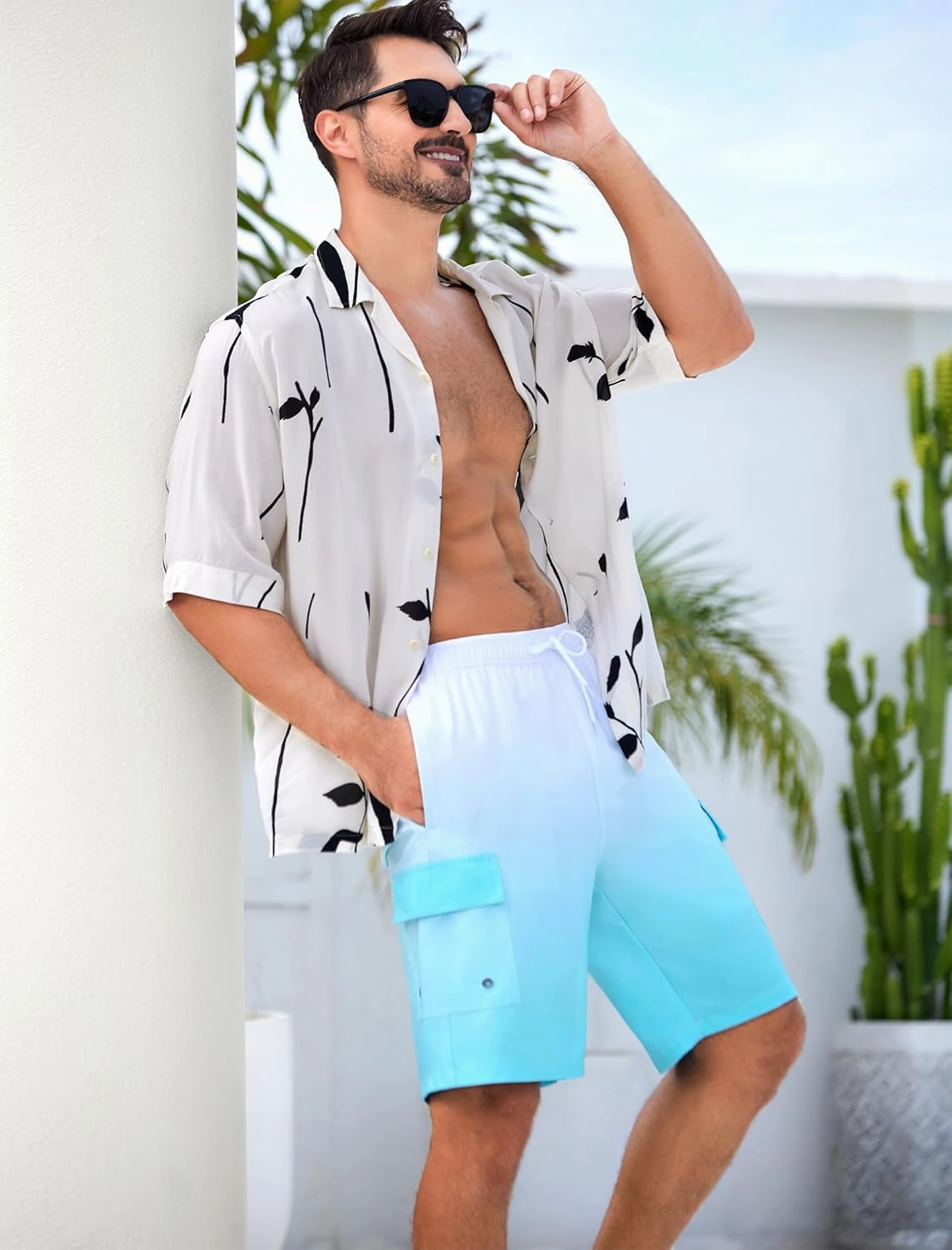SILKWORLD Men's Swim Trunks with Compression Liner Quick Dry Bathing Suits 9 Inch Swimming Shorts with Cargo Pockets