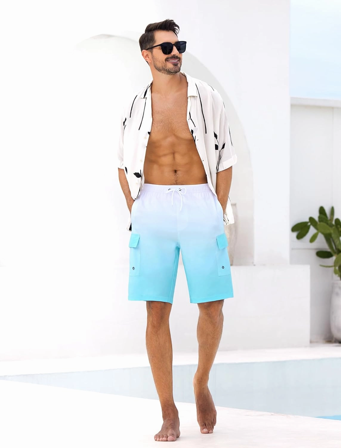 SILKWORLD Men's Swim Trunks with Compression Liner Quick Dry Bathing Suits 9 Inch Swimming Shorts with Cargo Pockets