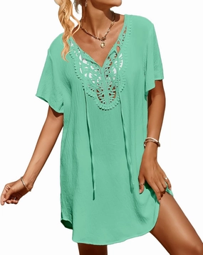 SimpleFun Womens Swimsuit Coverup Lace Crochet V Neck Bathing Suit Cover Up Dress Beach Cover Ups for Swimwear