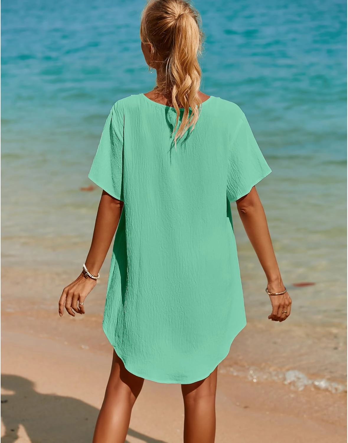 SimpleFun Womens Swimsuit Coverup Lace Crochet V Neck Bathing Suit Cover Up Dress Beach Cover Ups for Swimwear