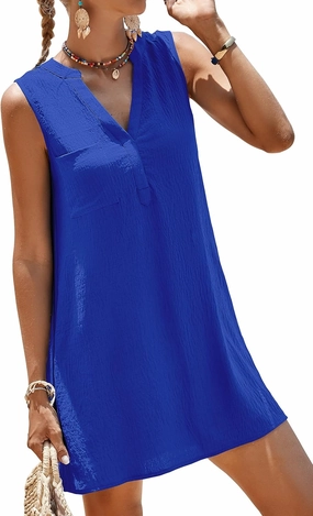 SimpleFun Womens Swimsuit Coverup V-Neck Bathing Suit Cover Up Swimwear Sleeveless Beach Cover Ups Dress With Front Pockets