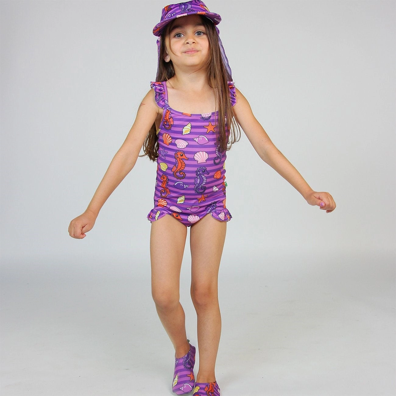 Smfolk Spring Pink UV50 Swimsuit With Seahorses