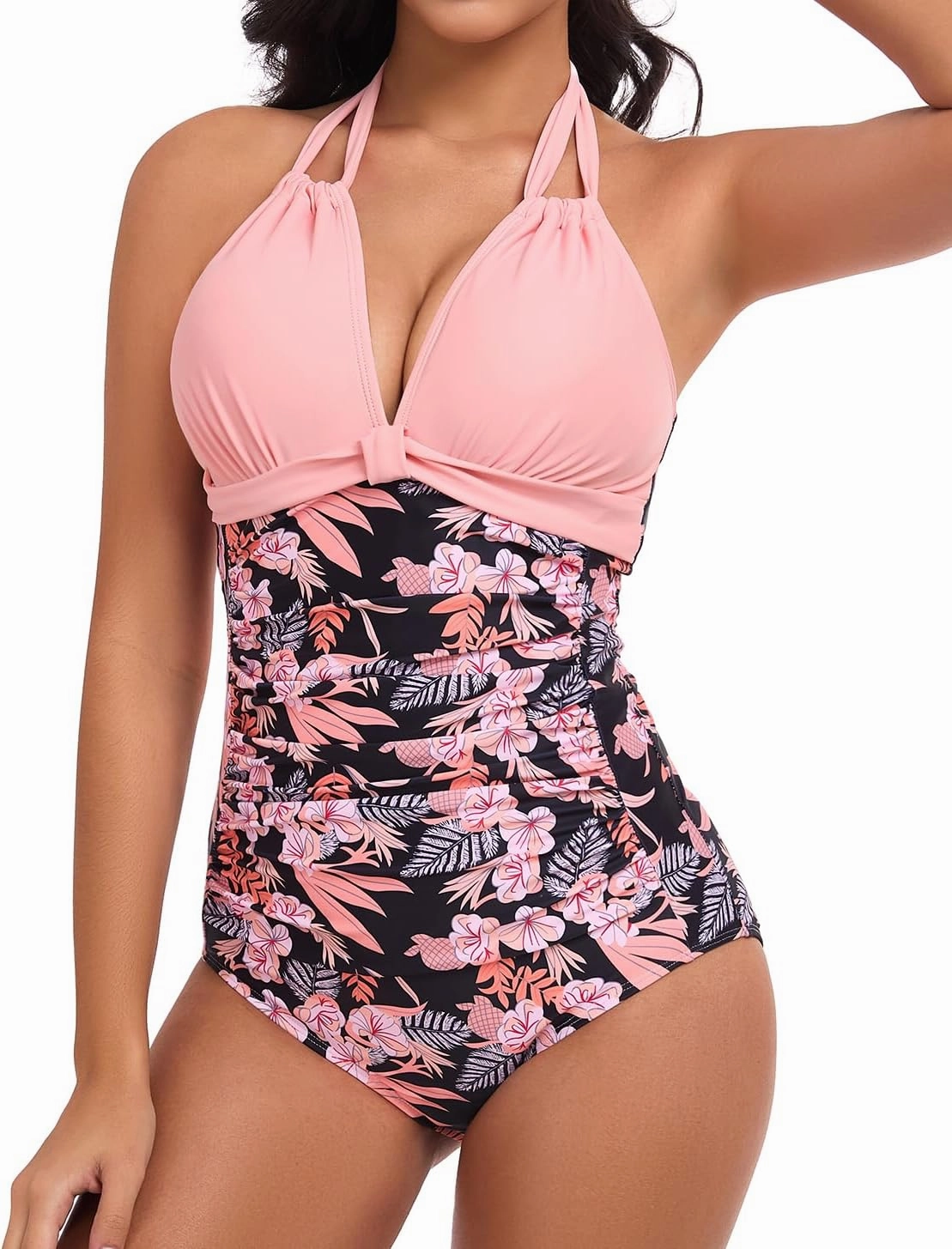 Smismivo Women's Tummy Control One Piece Swimsuits Long Torso Curvy Halter Bathing Suit