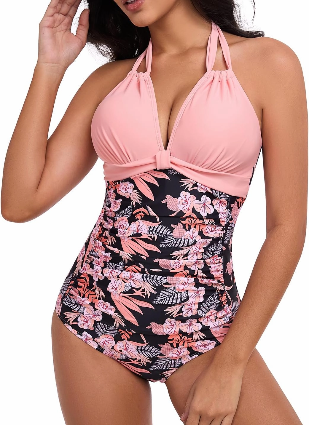 Smismivo Women's Tummy Control One Piece Swimsuits Long Torso Curvy Halter Bathing Suit