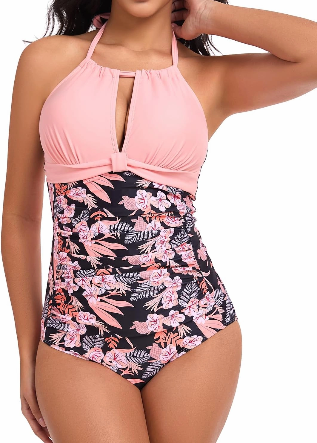 Smismivo Women's Tummy Control One Piece Swimsuits Long Torso Curvy Halter Bathing Suit
