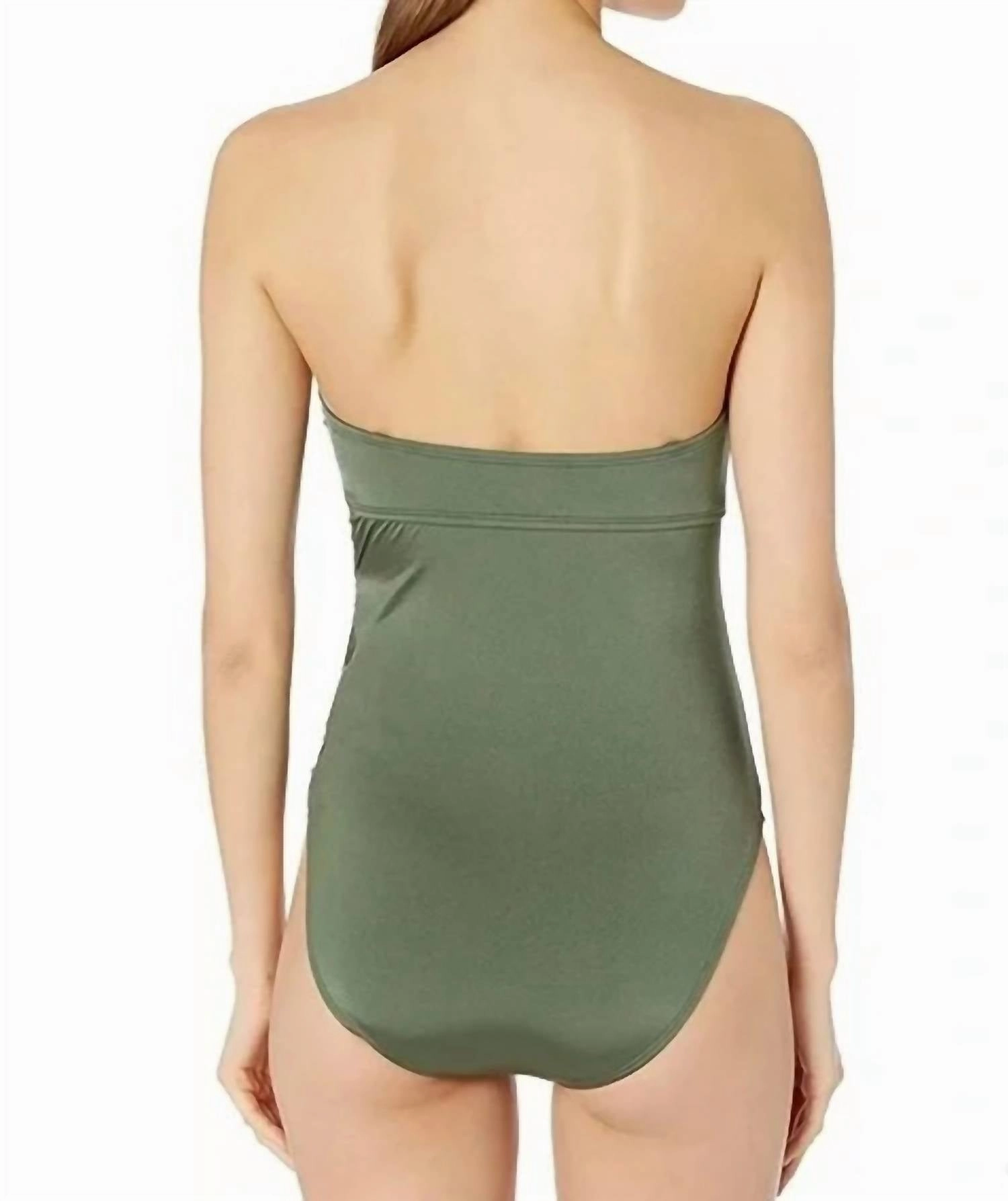 Solid Attitude Side Looped Bandeau One Piece In Olive