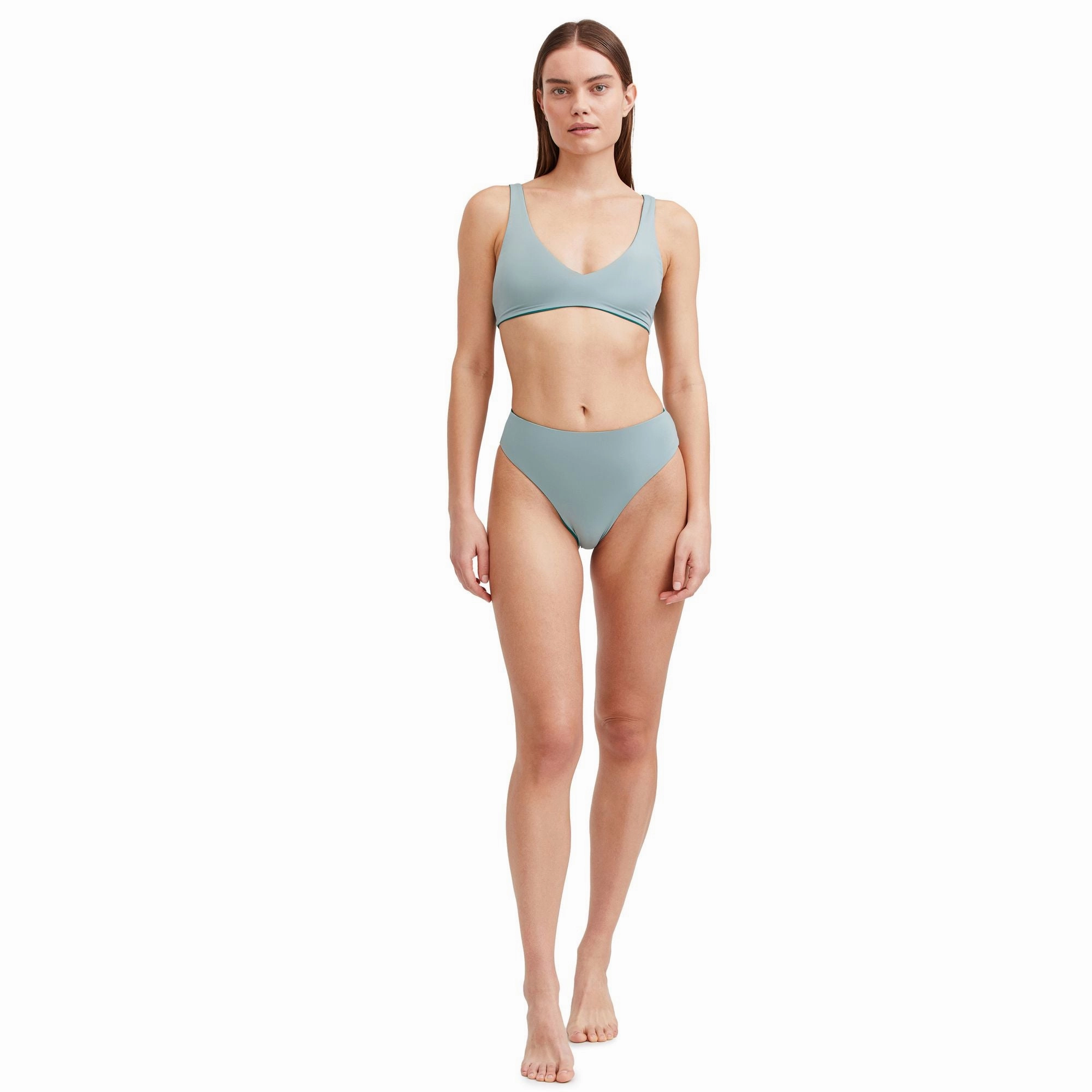 Solid Reversible V-Neck Bikini Swim Top