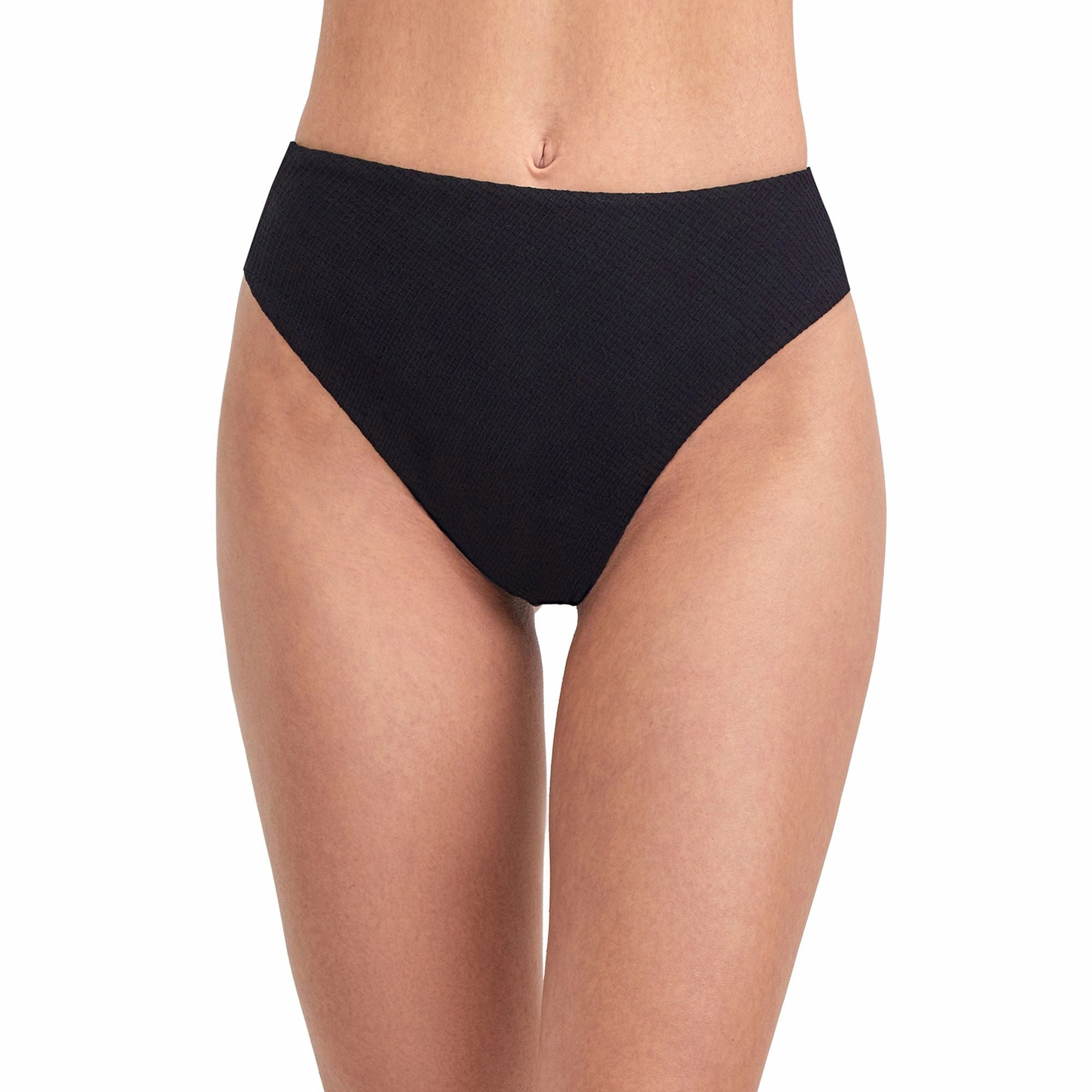 Solid Textured High Leg And High Waist Swim Bottom