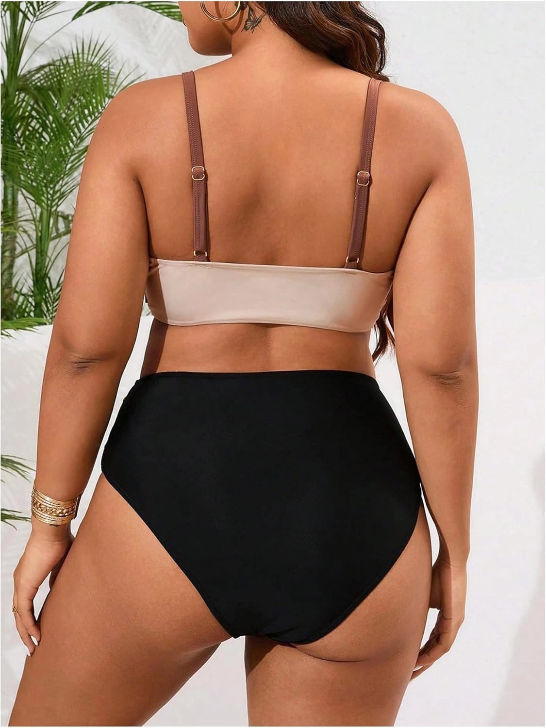 SOLY HUX Women's Plus Size Bathing Suit Color Block Criss Cross Wrap High Waisted Swimsuit Two Piece Bikini Sets
