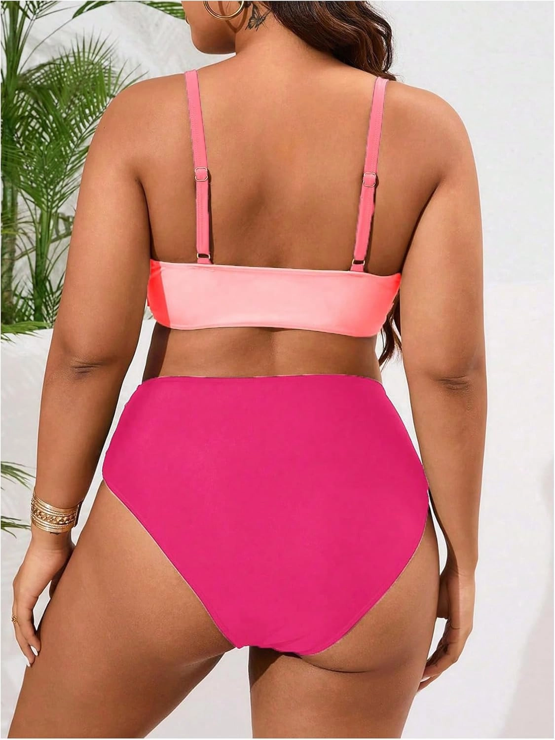 SOLY HUX Women's Plus Size Bathing Suit Color Block Criss Cross Wrap High Waisted Swimsuit Two Piece Bikini Sets