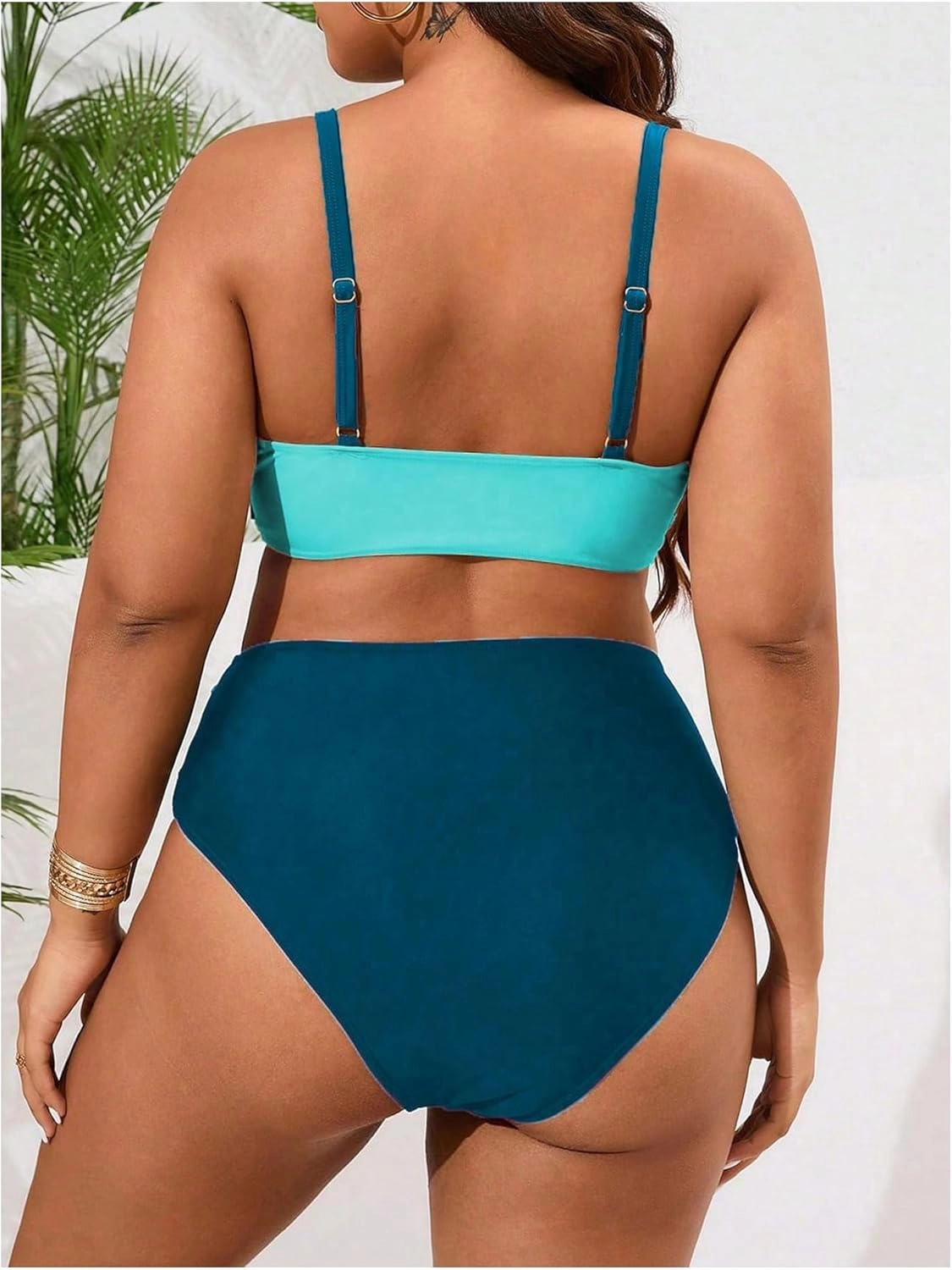 SOLY HUX Women's Plus Size Bathing Suit Color Block Criss Cross Wrap High Waisted Swimsuit Two Piece Bikini Sets
