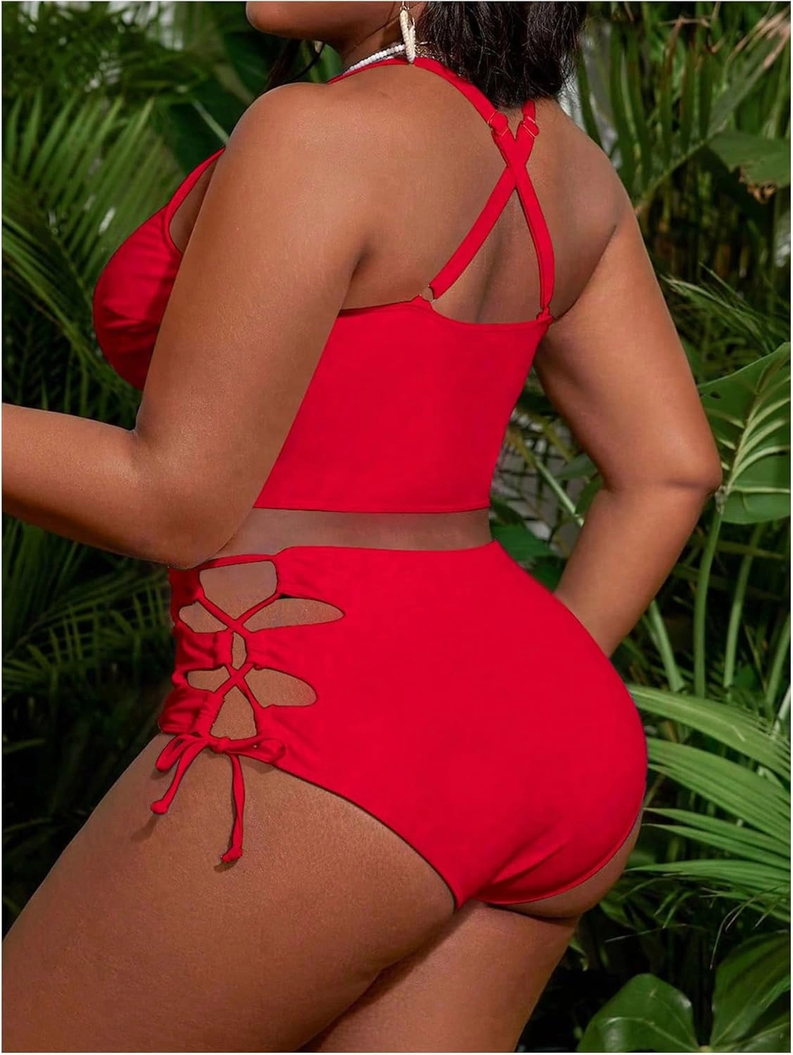 SOLY HUX Women's Plus Size Bikini Set Sexy Swimsuit Lace Up Tummy Control 2 Piece Bathing Suit