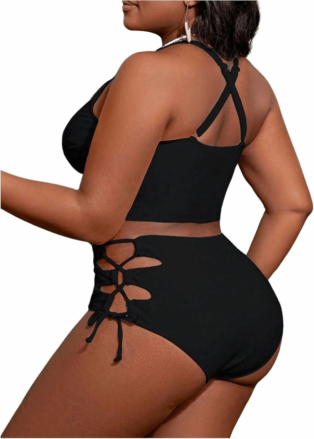 SOLY HUX Women's Plus Size Bikini Set Sexy Swimsuit Lace Up Tummy Control 2 Piece Bathing Suit