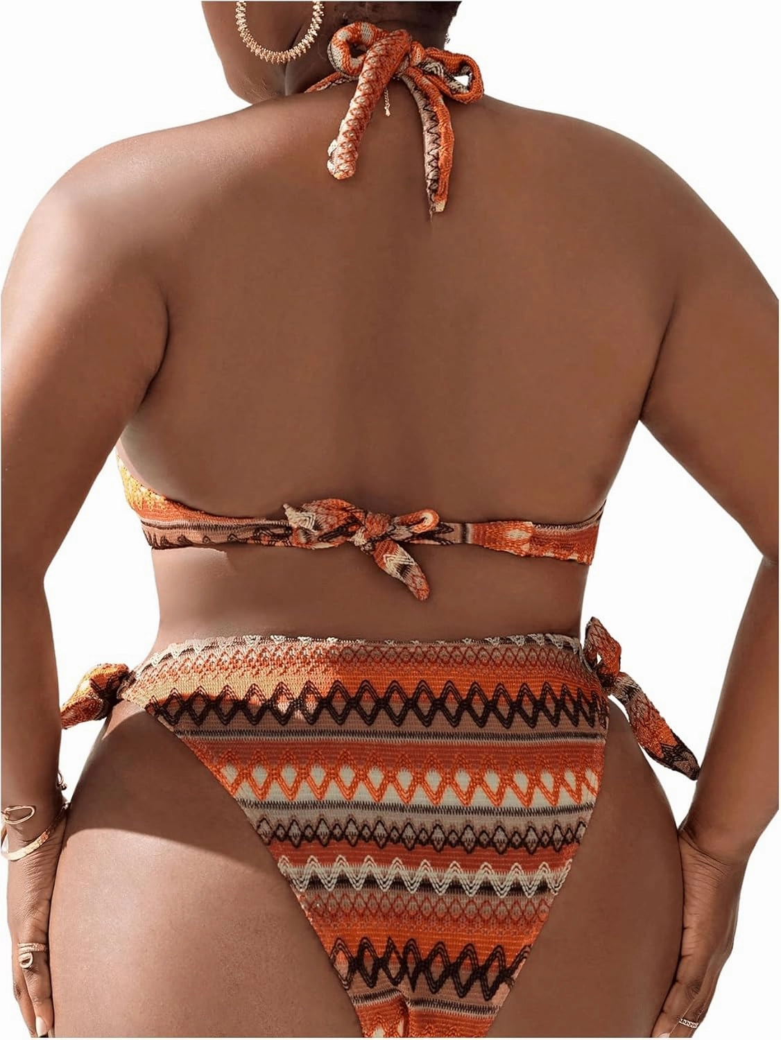 SOLY HUX Women's Plus Size Bikini Sets Halter Deep V Neck Piece 2 Bathing Suits Print Sexy Swimsuits