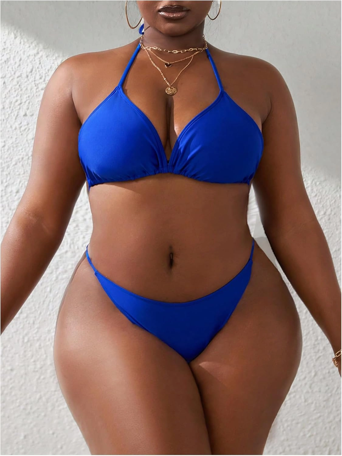 SOLY HUX Women's Plus Size Sexy 4 Piece Swimsuits Halter Bikini Sets with Drawstring Long Sleeve Cover Up Bathing Suit