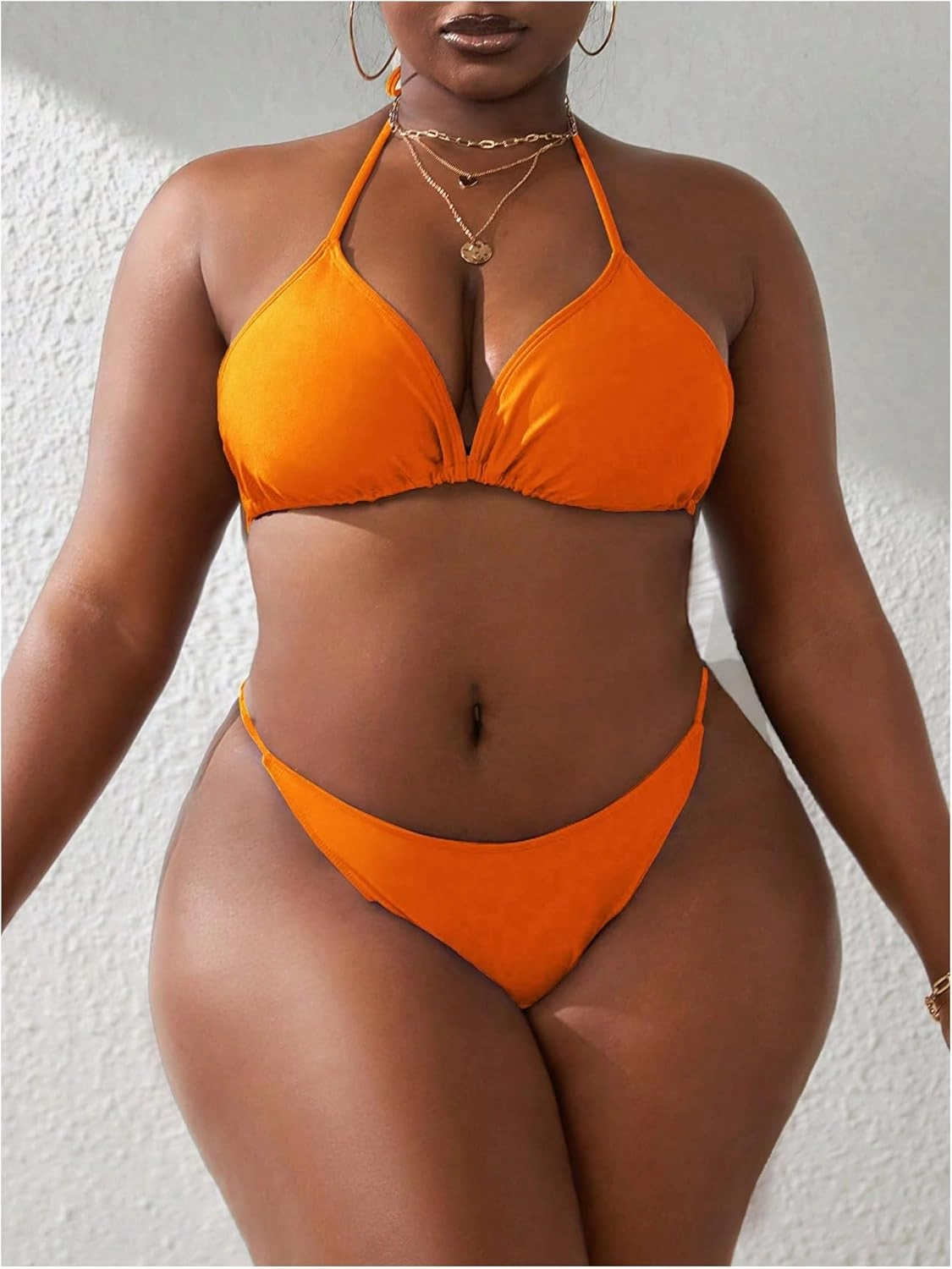 SOLY HUX Women's Plus Size Sexy 4 Piece Swimsuits Halter Bikini Sets with Drawstring Long Sleeve Cover Up Bathing Suit