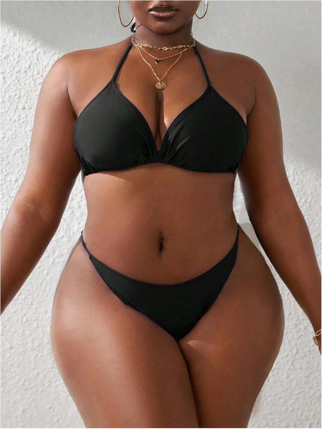 SOLY HUX Women's Plus Size Sexy 4 Piece Swimsuits Halter Bikini Sets with Drawstring Long Sleeve Cover Up Bathing Suit