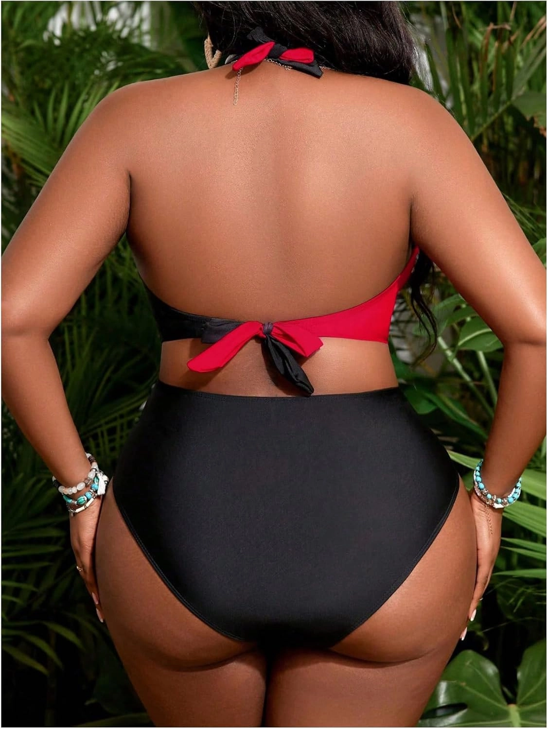 SOLY HUX Women's Plus Size Swimsuit Color Block Halter Criss Cross Bikini Sets Two Piece Bathing Suit