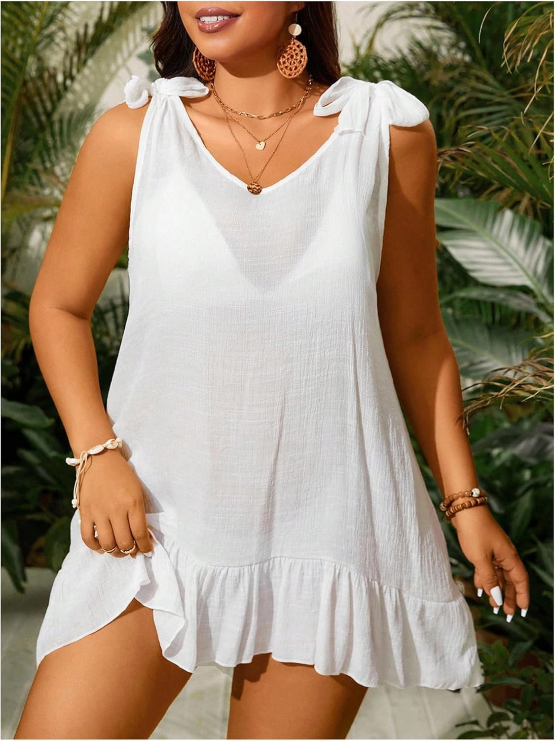 SOLY HUX Women's Plus Size Swimsuit Cover Up Sleeveless Scoop Neck Bathing Suit Beach Coverups Dress
