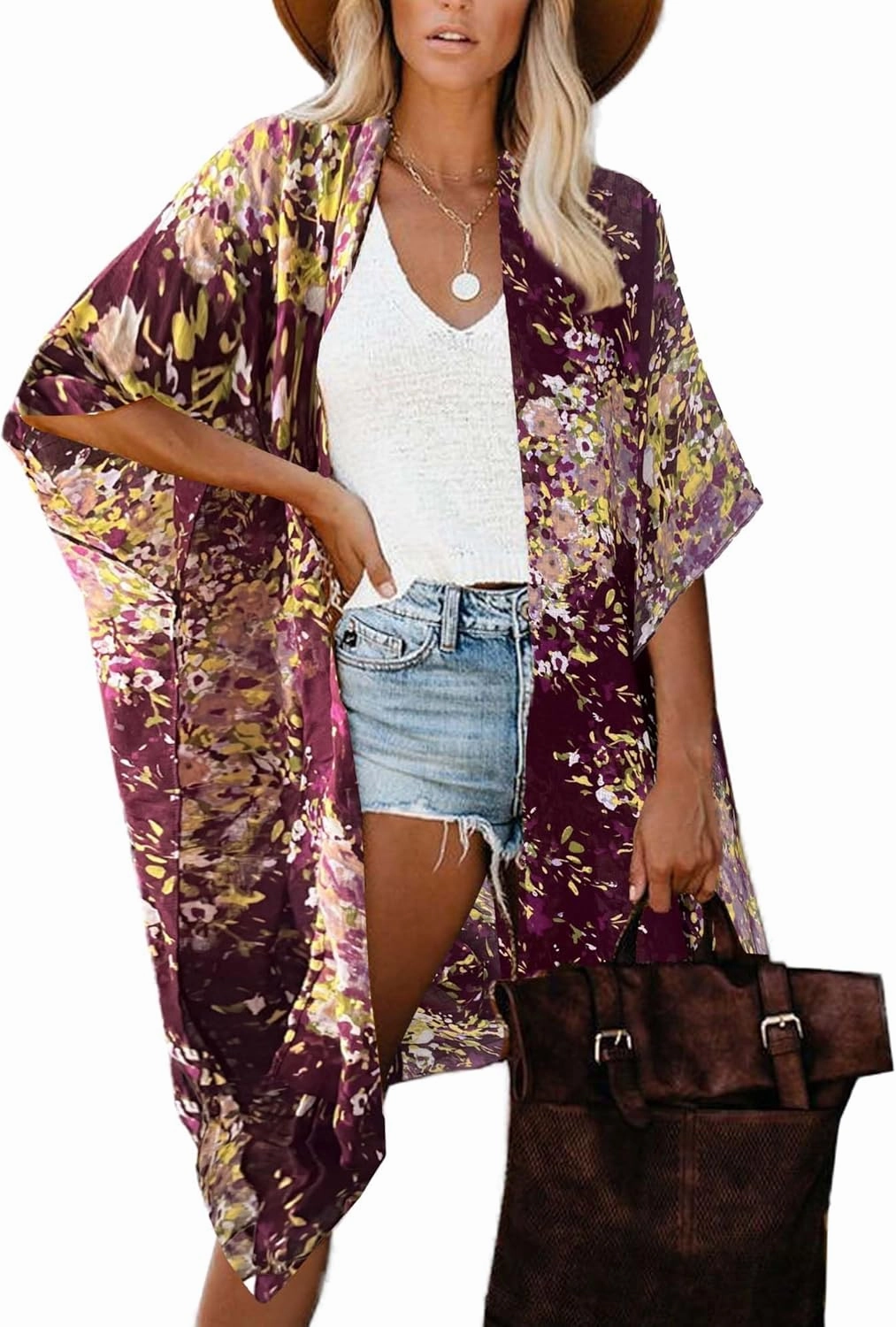 Spicy Sandia Kimonos for Women Floral Beach Cover Up Loose Swimsuit Bathing Suit Coverup Cardigan for Summer Swimwear