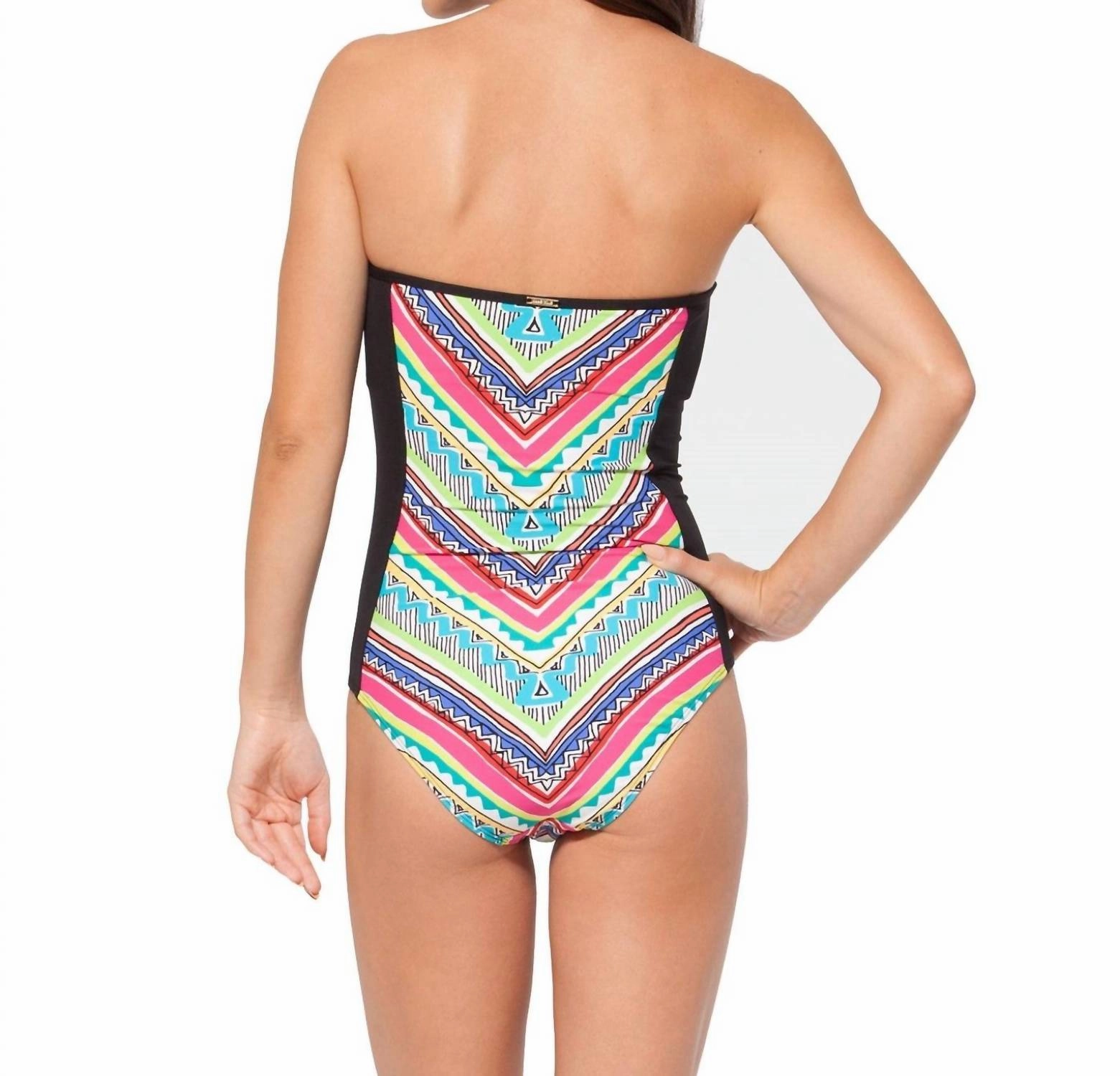 Spliced Bandeau One Piece Swimsuit In Ethnic Stripe