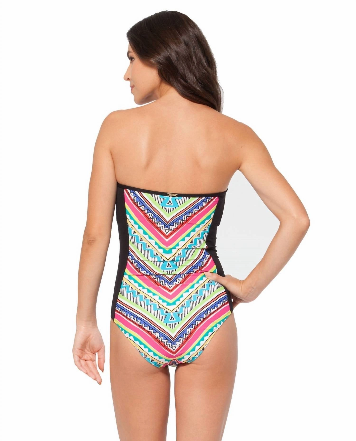 Spliced Bandeau One Piece Swimsuit In Ethnic Stripe