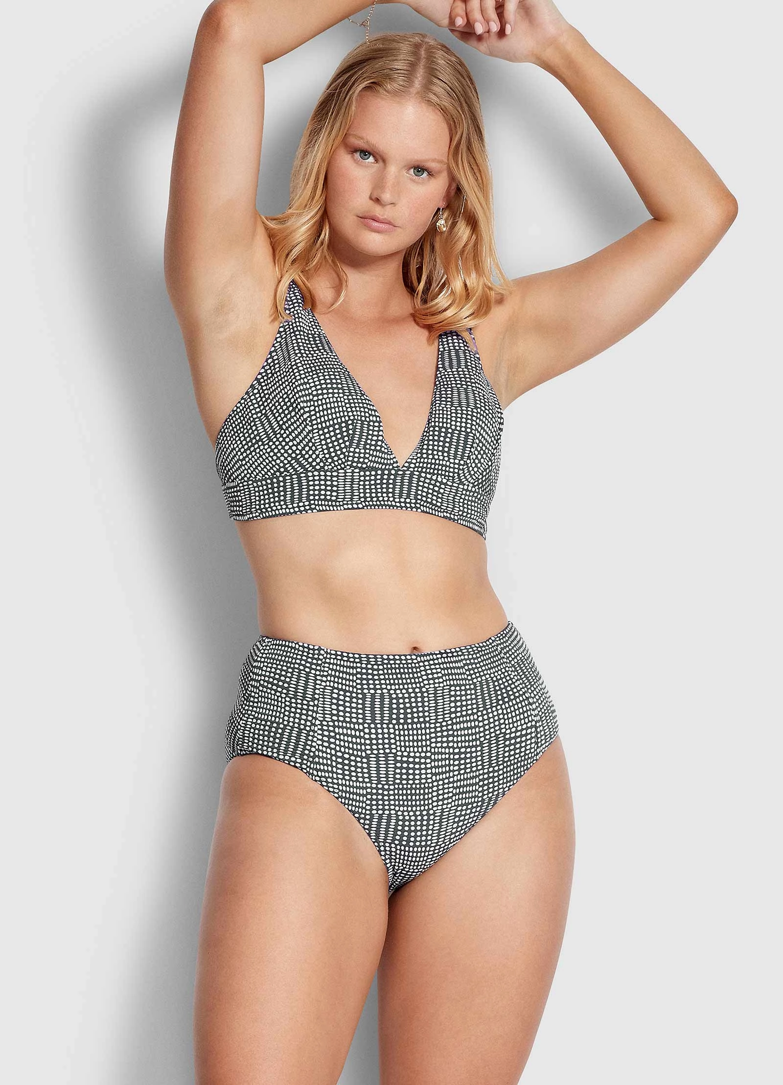 Spotted High Waist Bikini Pants - Granite
