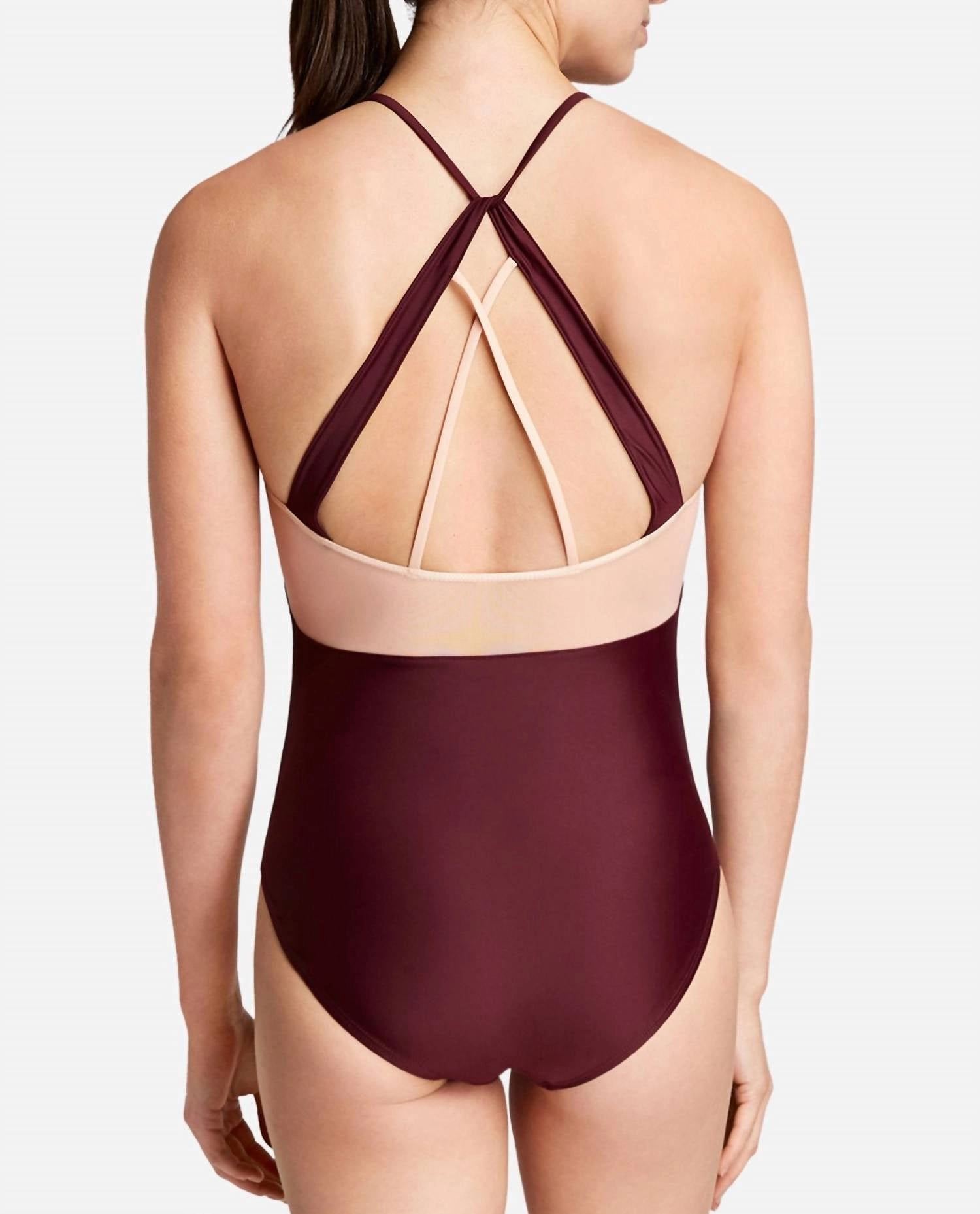 Strappy Halter Mesh Leotard One Piece In Fig