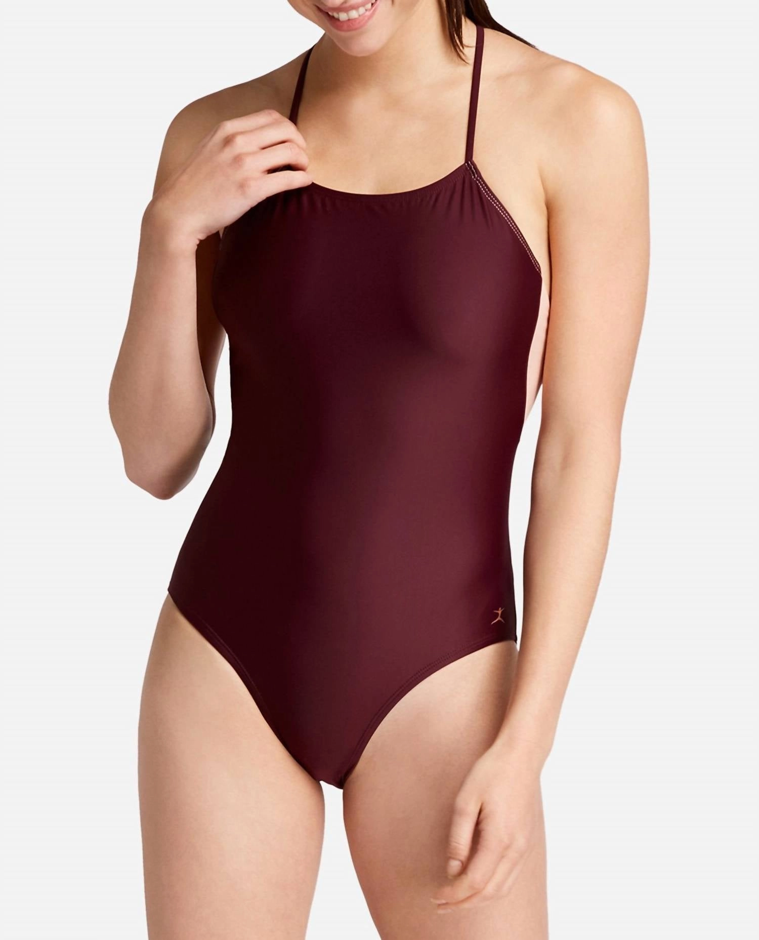 Strappy Halter Mesh Leotard One Piece In Fig