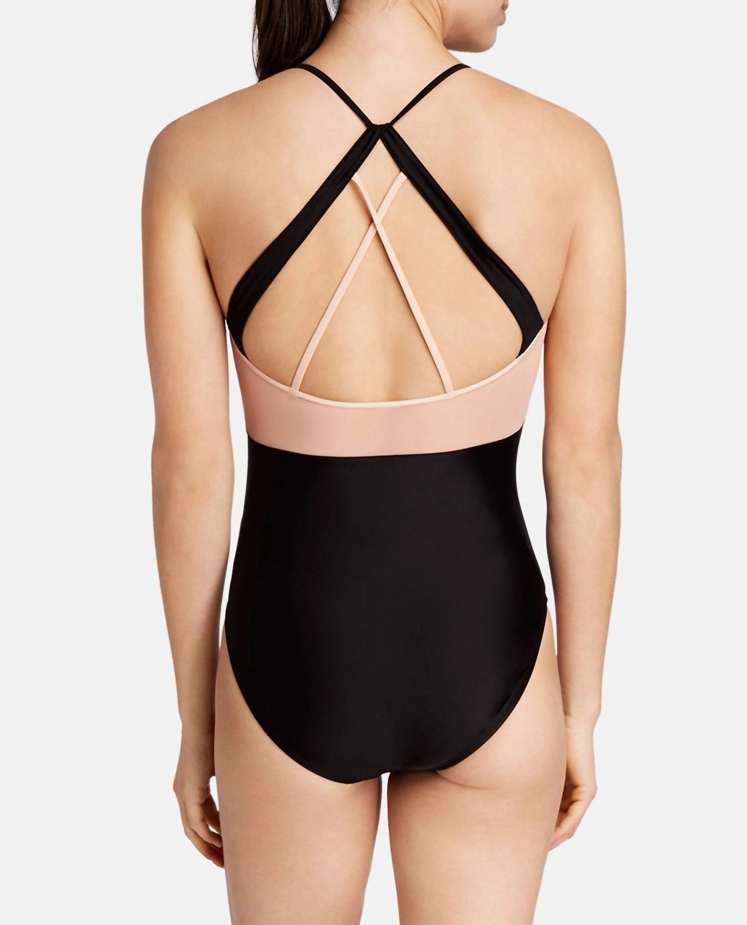 Strappy Halter Mesh Leotard One Piece In Rich Black