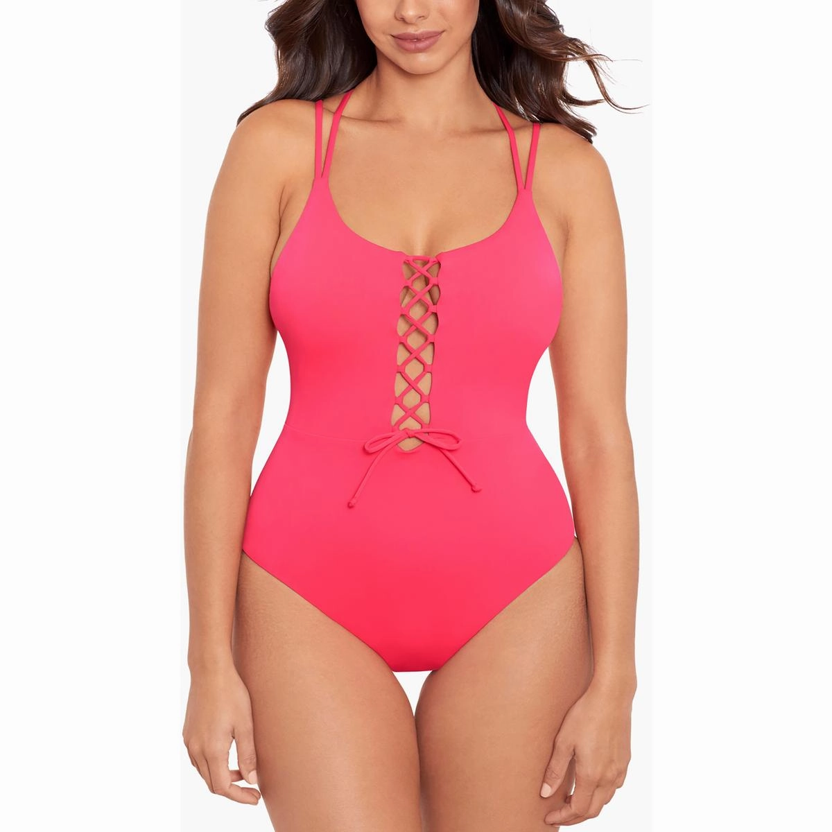 Suga Babe Womens Lace-Up Strappy One-Piece Swimsuit