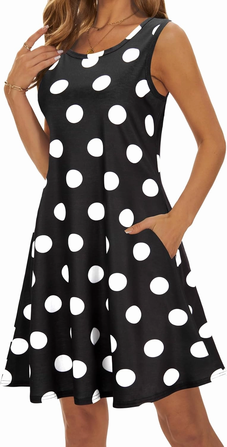 Summer Dresses for Women 2025 Casual Sundresses Beach Cover Ups Sleeveless Tshirt Swing Dress with Pockets