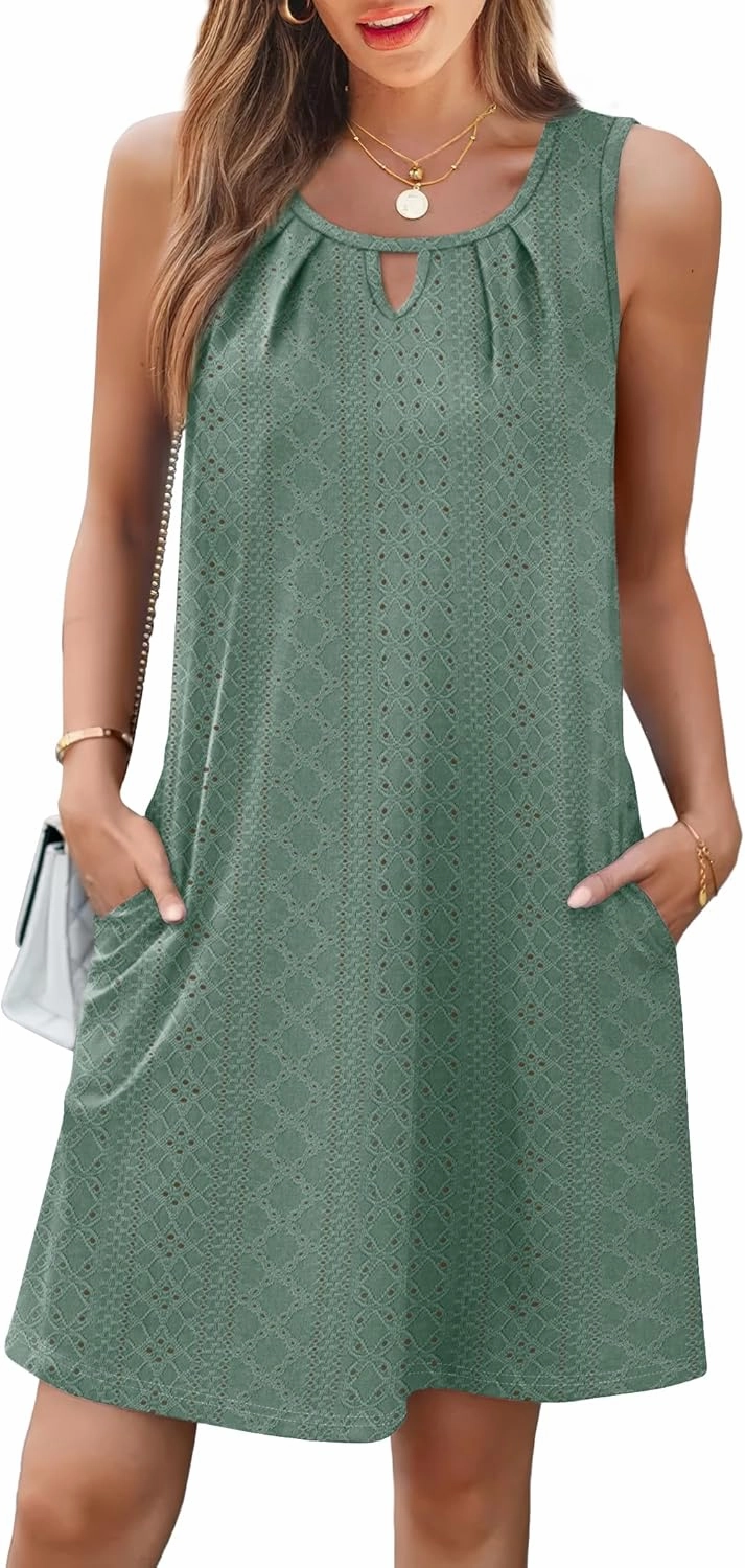 Summer Dresses for Women Sleeveless Beach Vacation Coverup with Pockets (S-2XL)