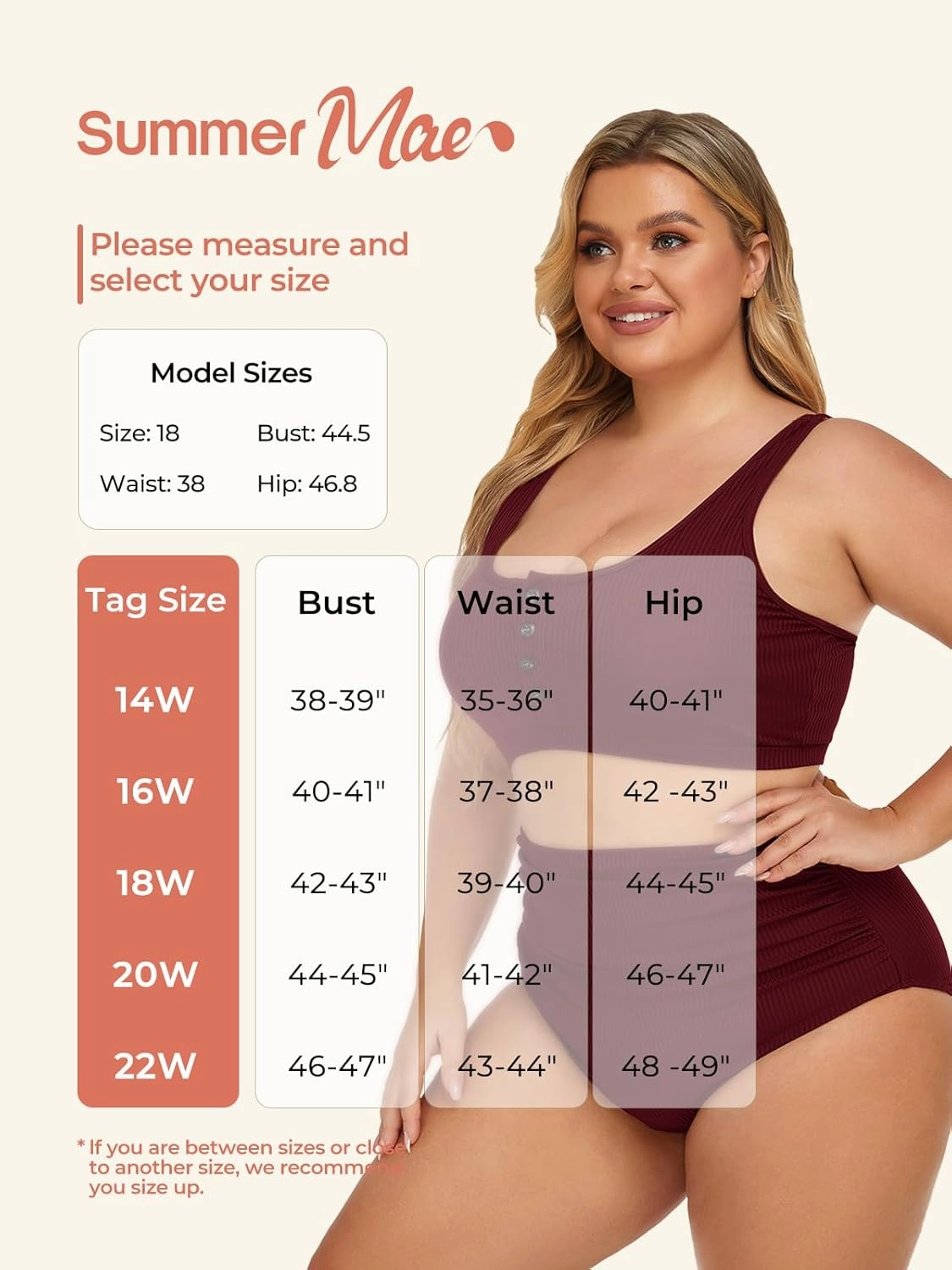 Summer Mae Plus Size Women Ribbed Bikini Set Two Piece High Waist Swimsuit Scoop Top Tummy Control Bathing Suit Swimwear
