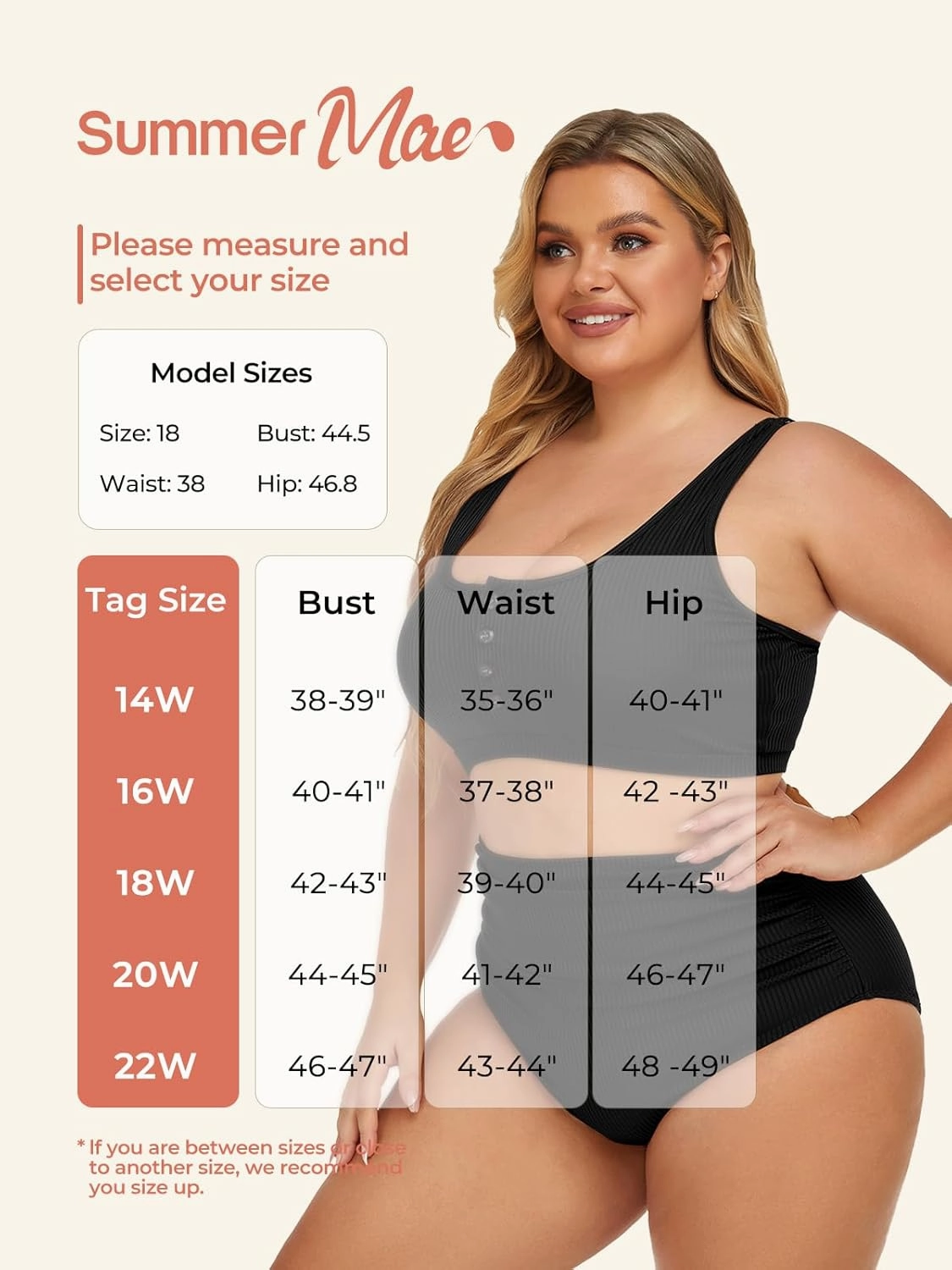 Summer Mae Plus Size Women Ribbed Bikini Set Two Piece High Waist Swimsuit Scoop Top Tummy Control Bathing Suit Swimwear